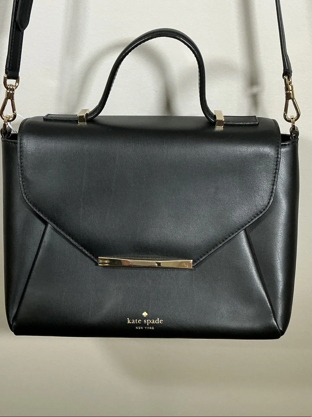 Kate Spade Black Leather Top Handle Crossbody Satchel Gold Hardware